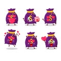 Magic money sack cartoon character with love cute emoticon