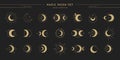 Magic moon set. Vector lunar collection with moons, stars, sunbursts. Graphic elements for astrology, esoteric, tarot