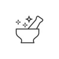 Magic mortar and pestle outline icon Royalty Free Stock Photo