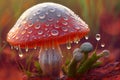 magic mushroom covered in dew after the morning rain