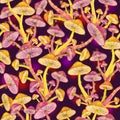 Magic mushroom forest pink seamless pattern