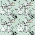 Magic mushroom, funny monster and ladybug seamless pattern