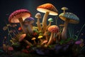 magic mushroom garden, with different species of mushrooms growing in harmony