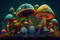 magic mushroom garden, with a variety of species growing together