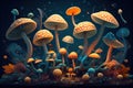 magic mushroom garden, with a variety of species growing together