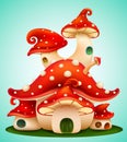 Magic mushroom group. fairy houses red mushrooms Royalty Free Stock Photo