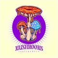 Magic mushroom melting psychedelic alchemy logo illustrations Royalty Free Stock Photo