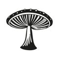 Magic mushroom nature vector silhouette black line contour drawing with funguses Royalty Free Stock Photo