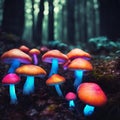 Magic mushrooms in an enchanted forest. Royalty Free Stock Photo