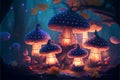 Magic mushrooms in the forest. 3D illustration. Fairytale landscape. Royalty Free Stock Photo