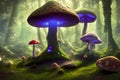 Magic mushrooms in the forest. 3D rendering. Fantasy forest