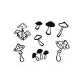 Magic mushrooms Psilocybe cubensis line vector drawing. Monochrome black and white illustration for coloring book