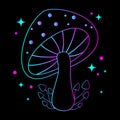 Magic mushrooms psychedelic print for graphic tee. Vector neon design