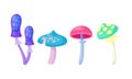 Magic Mushrooms Vector Set. Fairy Colorful Fungi Collection. Royalty Free Stock Photo