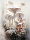 Magic mushrooms. Watercolor illustration. Colorful art