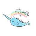 Magic narwhal. A whale with a horn. Watercolor illustration