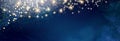 Magic night dark blue banner with sparkling glitter bokeh and line art Royalty Free Stock Photo