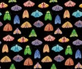 Magic night moth seamless pattern. Bright black mystical cute butterfly background Royalty Free Stock Photo