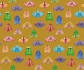 Magic night moth seamless pattern. Bright mystical cute butterfly background