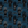 Magic, occult and good luck symbols. Palm reading Seamless repeat pattern background Royalty Free Stock Photo