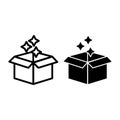 Magic open box line and glyph icon. Box with stars vector illustration isolated on white. Box of magic outline style Royalty Free Stock Photo