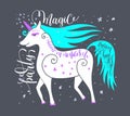 Magic party poster with unicorn and hand letterin