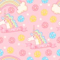 Magic pattern with unicorn, donuts, rainbow