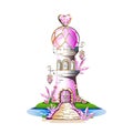 Pink princess castle with magic crystals