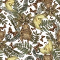 Magic plants seamless pattern, witch herbs mandrake root wallpaper