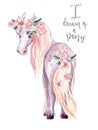 Magic Pony. Watercolor illustration, beautiful isolated little h