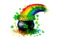 Magic pot Of Gold: Magical Treasure with Rainbow. Generative AI