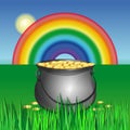 Magic pot with leprechaun gold coins for St. Patricks Day Royalty Free Stock Photo