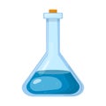 Magic potion in bottle with blue liquid isolated on white background. Chemical or alchemy elixir. Vector illustration for any