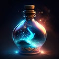 Magic potion in a bottle with a cork on a dark background AI Generated