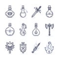 Magic potion bottle doodle icon, designed for witches and Halloween, perfect for card illustrations and festive designs Royalty Free Stock Photo