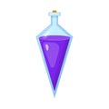 Magic potion in bottle with purple liquid isolated on white background. Chemical or alchemy elixir. Vector illustration for any