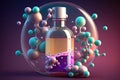Magic potion in crystal ball with colorful bubbles