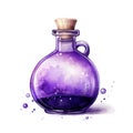 Magic potion in glass bottle. Watercolor illustration on white background. Generative AI Royalty Free Stock Photo