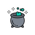 Magic potion pot for witches, halloween cauldron flat color line icon. Royalty Free Stock Photo