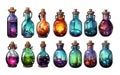 Magic potions cartoon set, for game, wizard items bundle ,detailed style, ui assets, adorable art illustration splendid Royalty Free Stock Photo