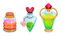 Magic Potions and Elixirs with Colorful Liquids Poured in Glass Fancy Shaped Bottles Vector Set