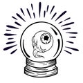 A magic prediction ball with an eye inside. Magic crystal ball for divination. Perfect for tattoos and t-shirts Royalty Free Stock Photo