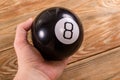 Magic prediction eight ball in hand Royalty Free Stock Photo