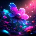 Magic purple flower on a dark background. 3D illustration. Vector. AI generated Royalty Free Stock Photo