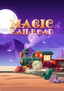 Magic Railroad Cartoon Poster. Steam Train Riding