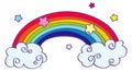 Magic rainbow and clouds icon. Fairytale color sticker