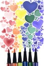 Magic rainbow colored pens draw a heart shape on a white background,with clipping path Royalty Free Stock Photo