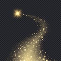 Magic realistic stars. Glowing shape from sparks spiral motion graphic bokeh glitter falling golden stars vector Royalty Free Stock Photo