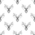 Magic reindeer seamless pattern in zentangle style.