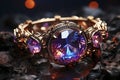 Magic ring made of precious metal with a large gemstone close-up, AI Generated